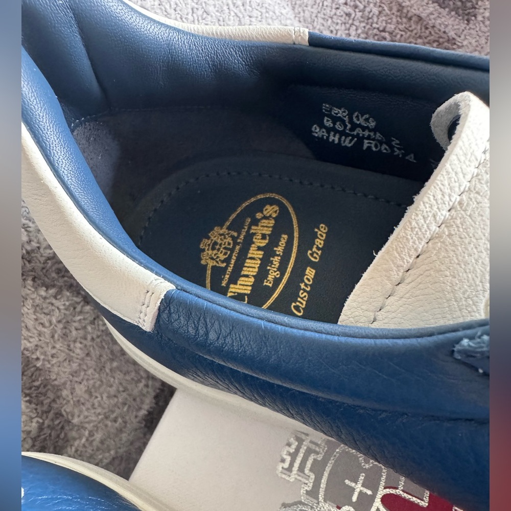 FINAL SALE Church’s  Boland 2 deerskin leather sneakers blue astral Size 9 NWB - Picture 5 of 11